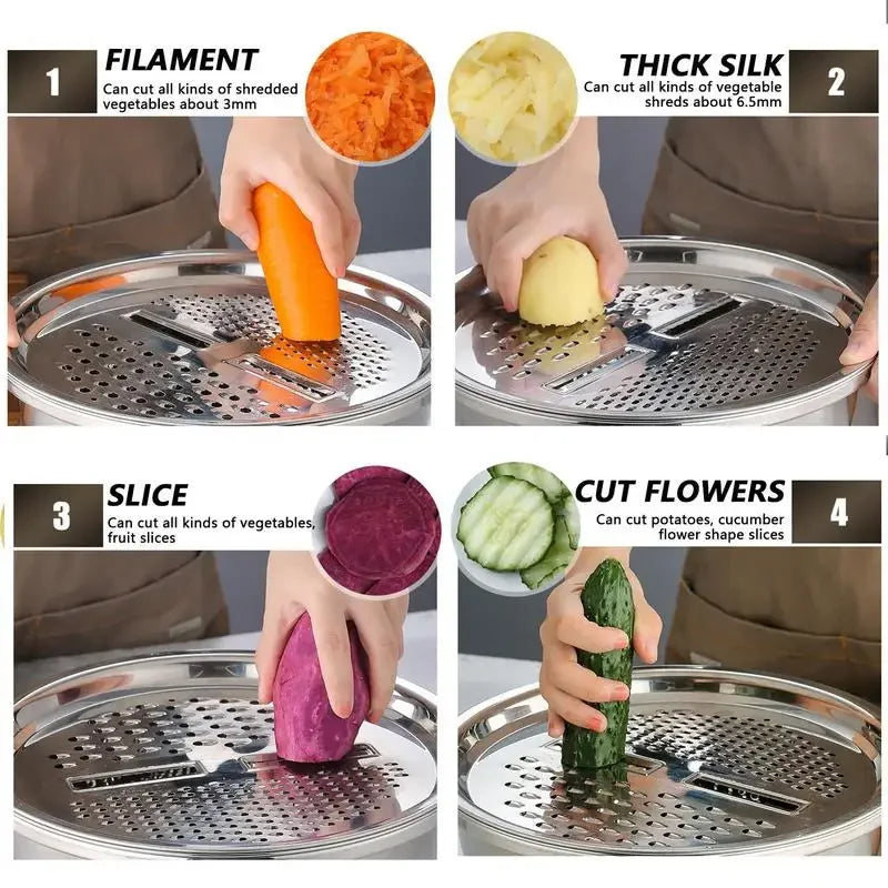 German Multifunctional Stainless Steel Basin Grater Strainer Bowl Colanders Salad Maker Bowl with Drain Basket Vegetable Tool