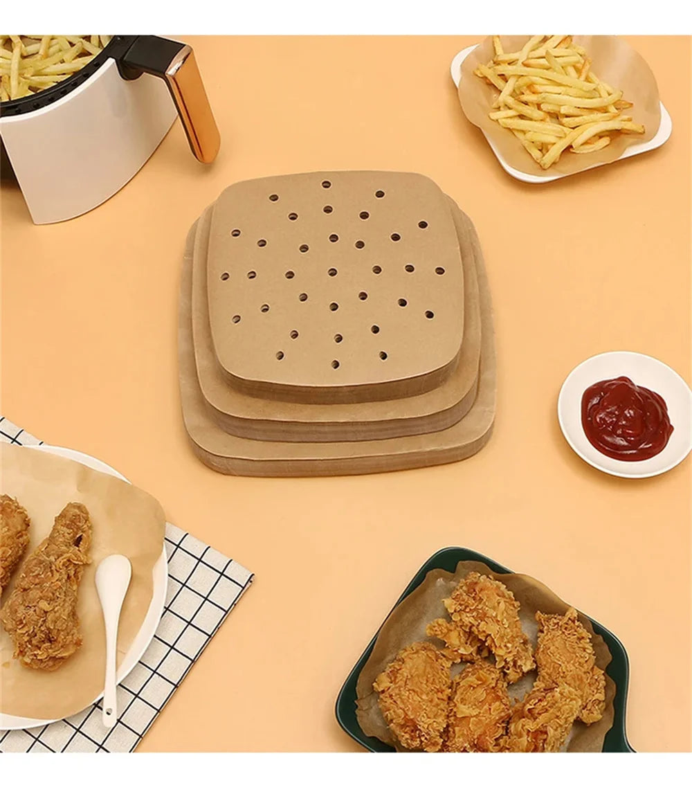 100PCS Air Fryer Paper Disposable Steamer Liners Kitchen Bakeware Papers Baking Non-Stick Steaming Mat Oil-absorbing Paper