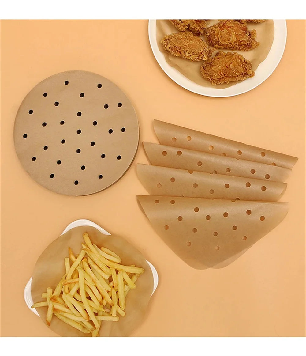 100PCS Air Fryer Paper Disposable Steamer Liners Kitchen Bakeware Papers Baking Non-Stick Steaming Mat Oil-absorbing Paper