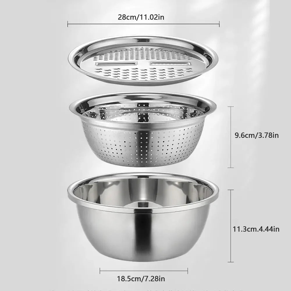 German Multifunctional Stainless Steel Basin Grater Strainer Bowl Colanders Salad Maker Bowl with Drain Basket Vegetable Tool