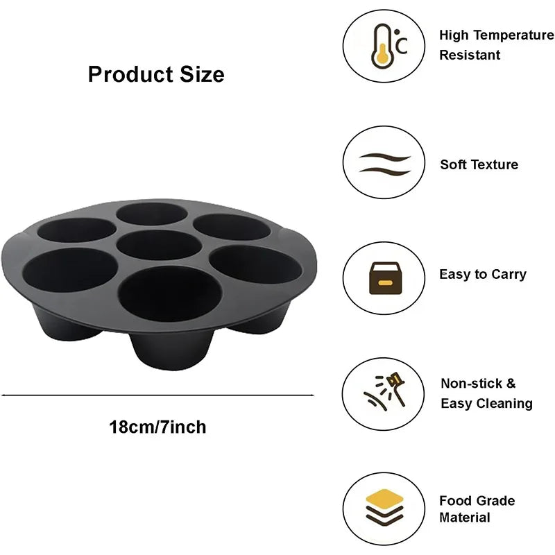 Silicone 7 Holes Cake Mold Home Party Baking Utensils Diy Cylindrical Mold Air Fryer Accessories Baking Tools Cake Molds