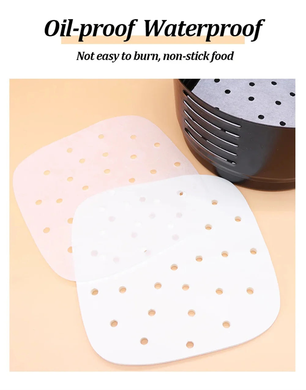 100PCS Air Fryer Paper Disposable Steamer Liners Kitchen Bakeware Papers Baking Non-Stick Steaming Mat Oil-absorbing Paper