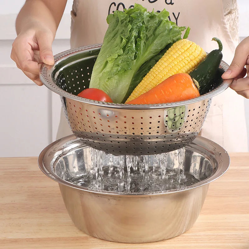 2/3Pcs Multi Function Slicer, Fruit and Vegetable Cutter Shredding Stainless Steel Sink Drainer Basket for Kitchen Grater Bowl