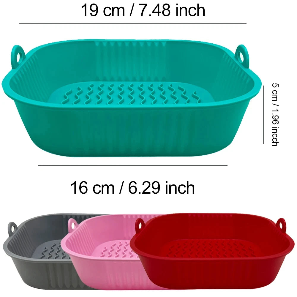 Silicone Air Fryer Pot Tray Food Safe Reusable Square BBQ Barbecue Pad Plate Airfryer Oven Baking Mold Basket Pan for Kitchen