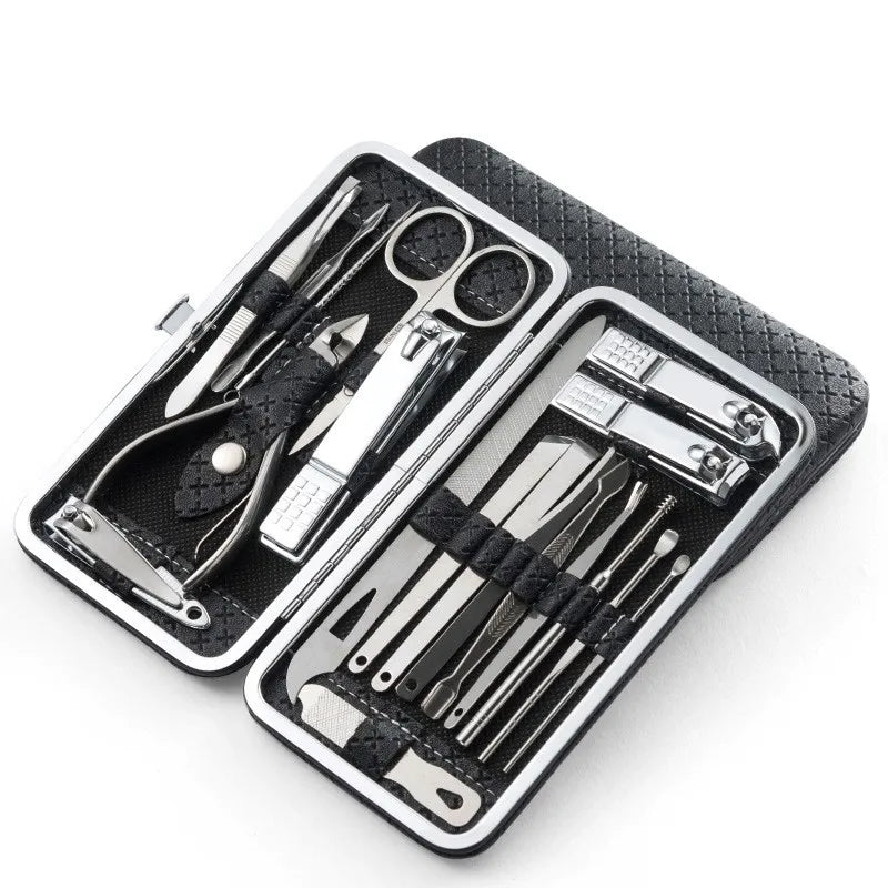 Home Nail Clipper Set of 19 Pieces Large Size Dead Skin Pliers Diagonal to Remove Dead Skin Small Eyebrow Clipper Leather Sleeve