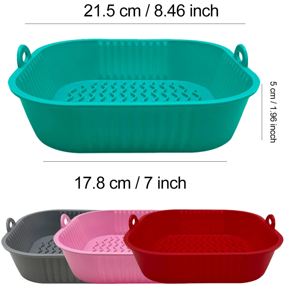 Silicone Air Fryer Pot Tray Food Safe Reusable Square BBQ Barbecue Pad Plate Airfryer Oven Baking Mold Basket Pan for Kitchen