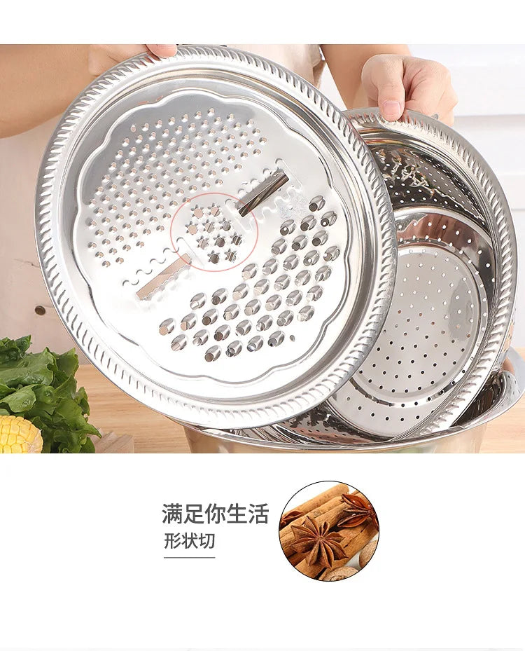 2/3Pcs Multi Function Slicer, Fruit and Vegetable Cutter Shredding Stainless Steel Sink Drainer Basket for Kitchen Grater Bowl