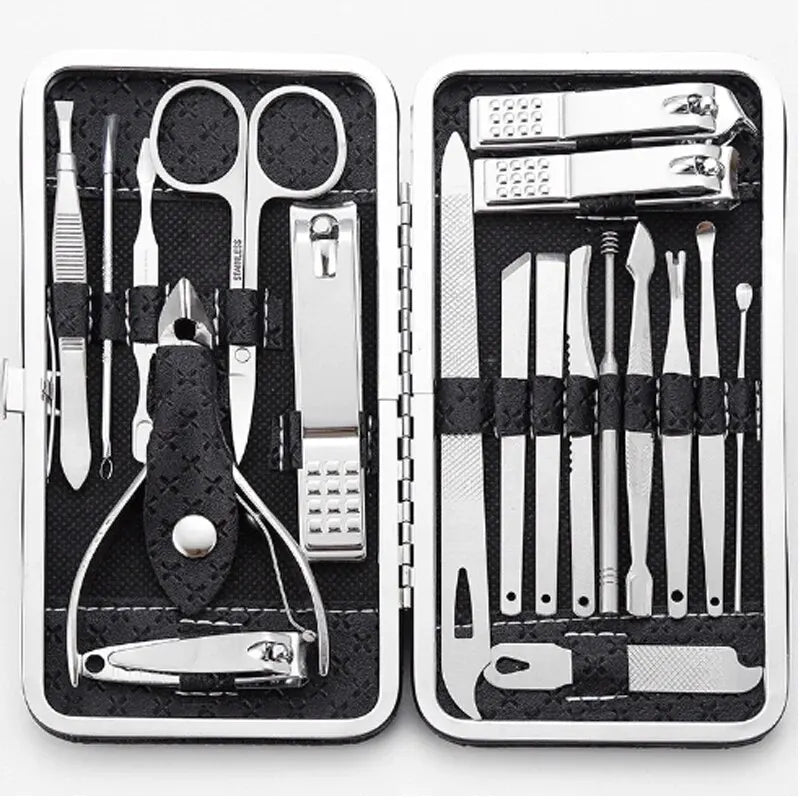 Home Nail Clipper Set of 19 Pieces Large Size Dead Skin Pliers Diagonal to Remove Dead Skin Small Eyebrow Clipper Leather Sleeve