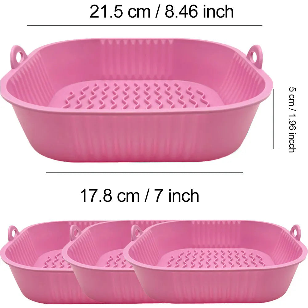 Silicone Air Fryer Pot Tray Food Safe Reusable Square BBQ Barbecue Pad Plate Airfryer Oven Baking Mold Basket Pan for Kitchen