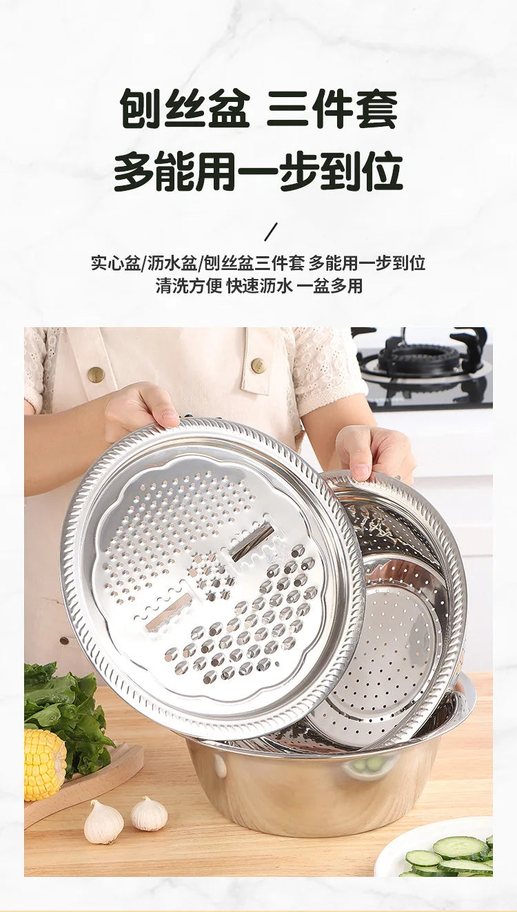 2/3Pcs Multi Function Slicer, Fruit and Vegetable Cutter Shredding Stainless Steel Sink Drainer Basket for Kitchen Grater Bowl