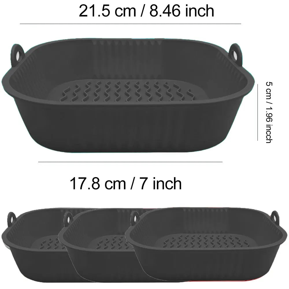 Silicone Air Fryer Pot Tray Food Safe Reusable Square BBQ Barbecue Pad Plate Airfryer Oven Baking Mold Basket Pan for Kitchen